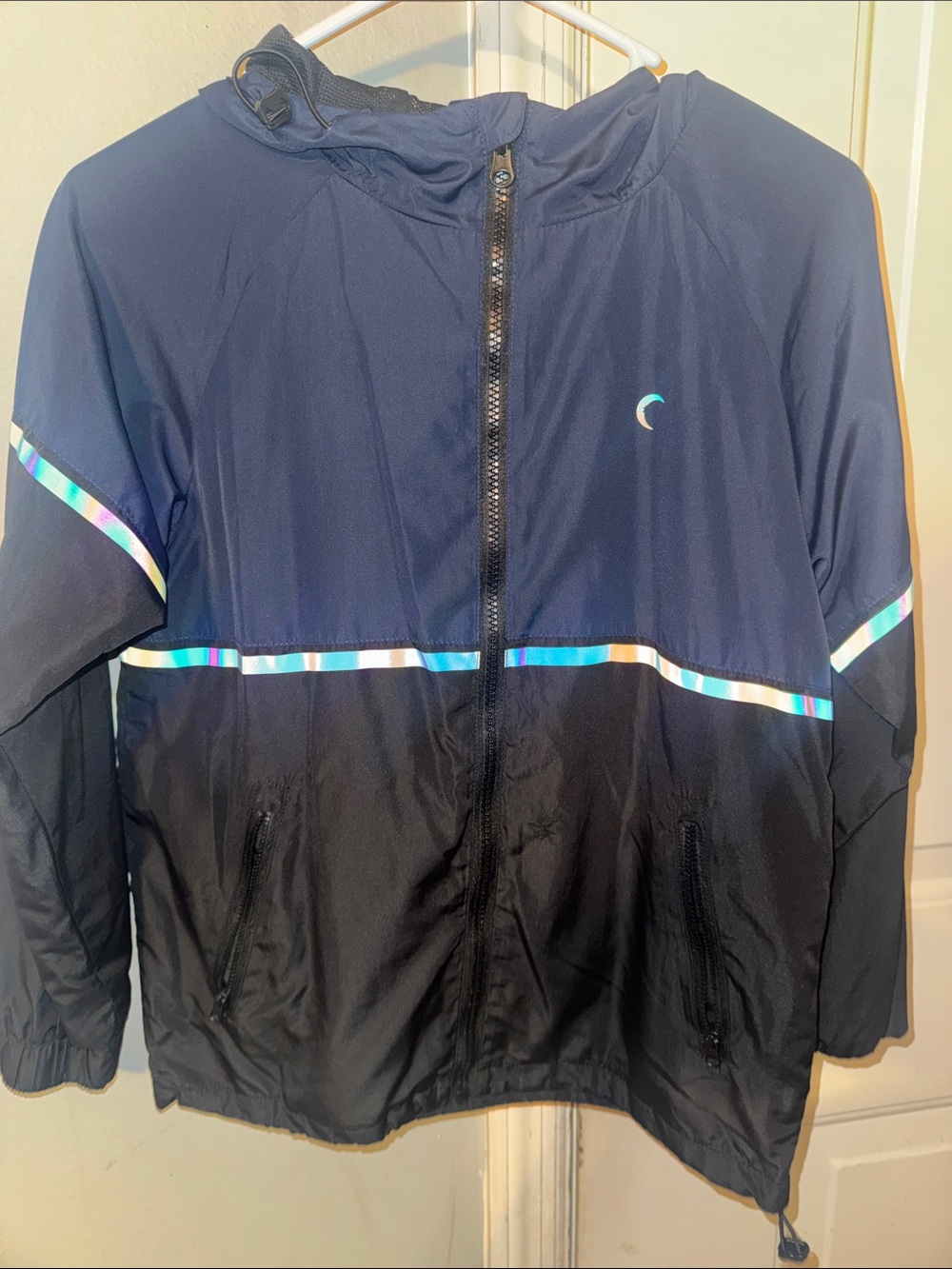 Kids Navy and Black Zyia Windbreaker Jacket with Reflective Trim